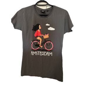 GIRL ON BIKE T-Shirt Amsterdam Grey Shirt Size Large